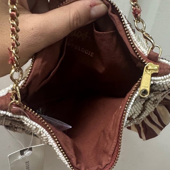 Anthropologie Beaded Crossbody Bag in Cream and Brown - Picture 4 of 6